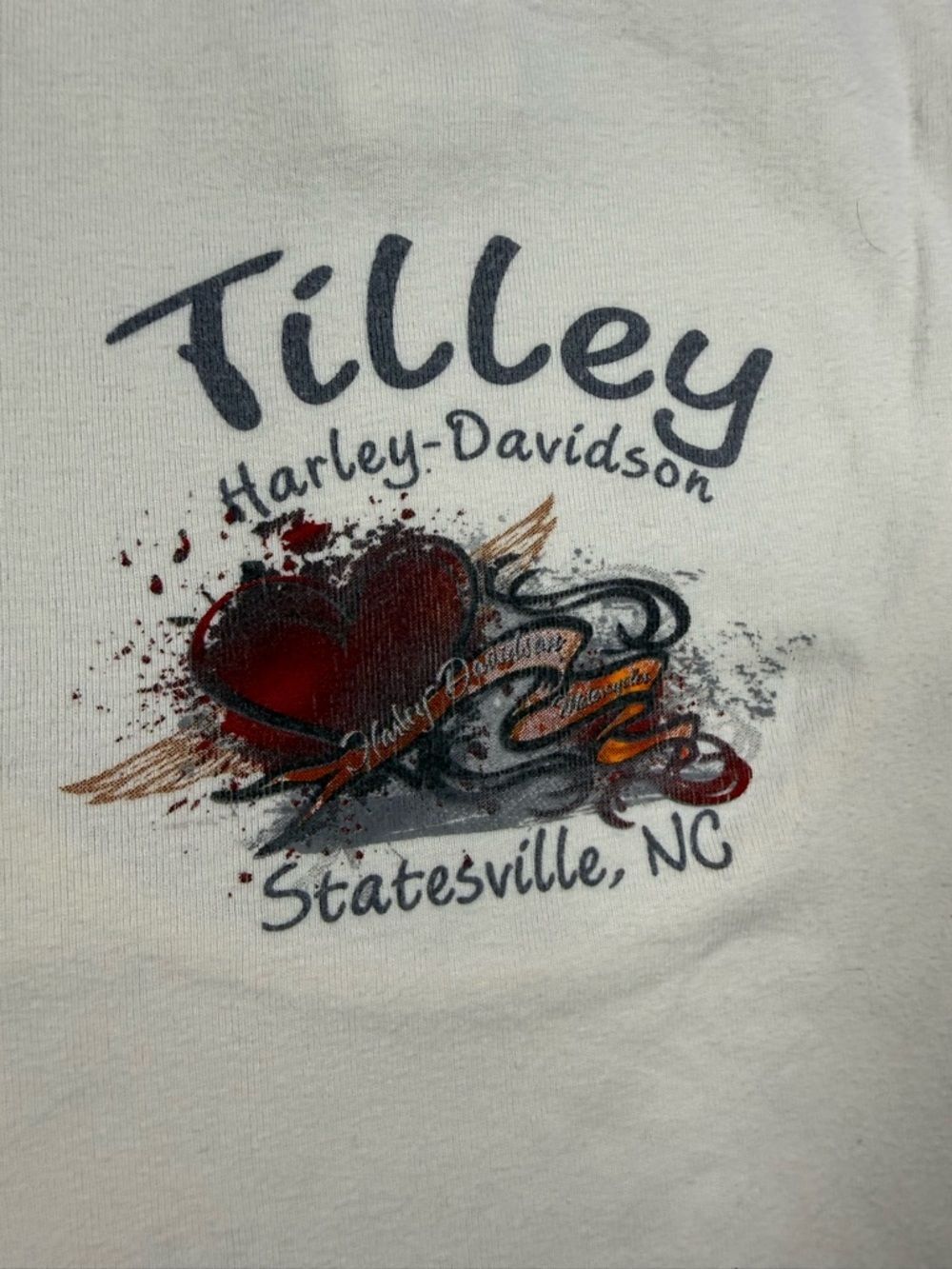 Harley-Davidson Tilley Statesville NC Winged Heart Graphic Tee Cream Women’s XL - Picture 6 of 6
